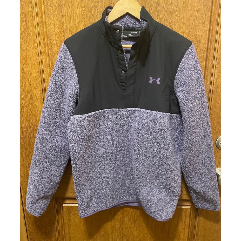 Under Armour Womens Sherpa Fleece Snap Mock Neck Pullover Purple Black Small